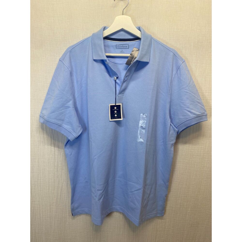 NEW Club Room Pique Polo Shirt Men's Size L Blue Stretch Short Sleeve